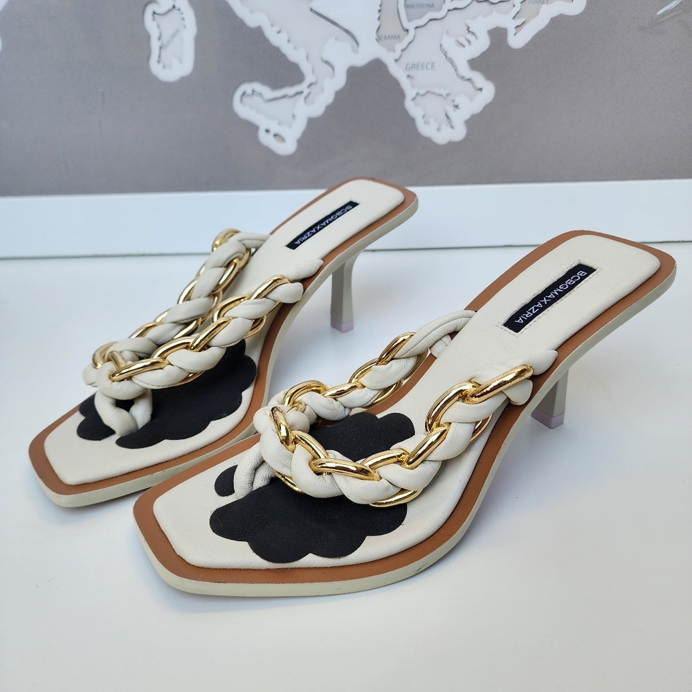 BCBGMAXAZRIA Mistia Braided Chain Kitten Heel Leather Sandal NEW Size 6.5 - Picture 6 of 13